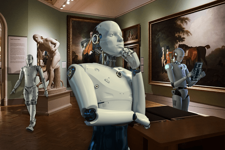 Humanoid robots exploring and interacting in a classical art museum